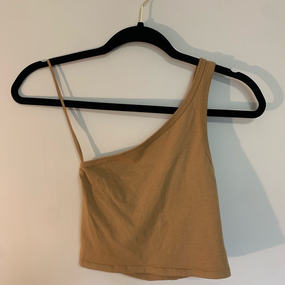 American Eagle Outfitters Tan Asymmetrical Crop Tank Top